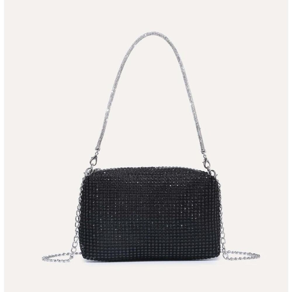 Women’s Black Metallic Rhinestone Evening Purse - Gift - Picture 6 of 10